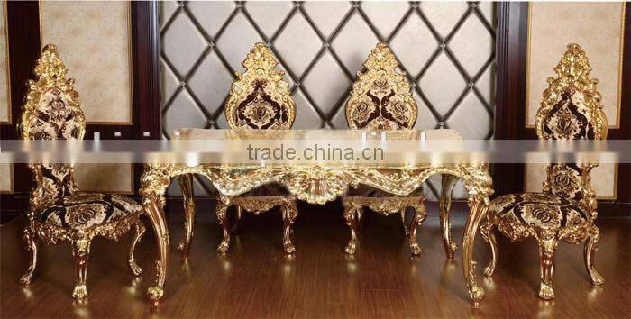 Bisini Luxury Carving Brass Dining Table Set for home hotel