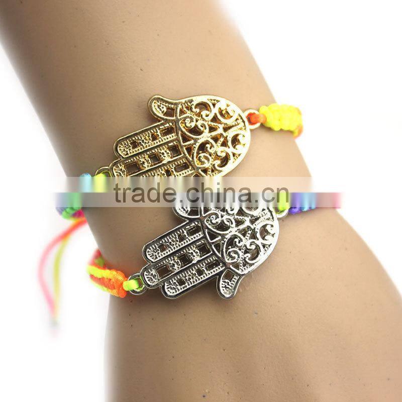 neon fluorescent hamsa hand charm cord hand braided bracelet friendship bracelet for promotion gift