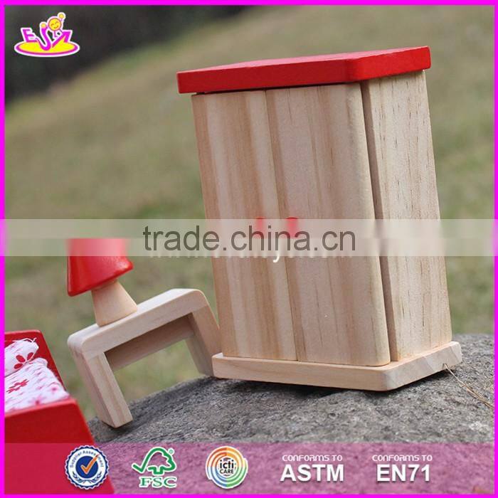 2017 New design children toys red wooden dolls house furniture W06B053