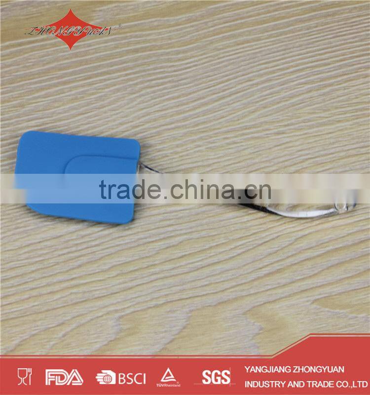blue silicone spatula with plastic handle