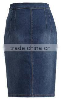 Lady's Newest Fashion Front Buttons Embellished Jean Skirt
