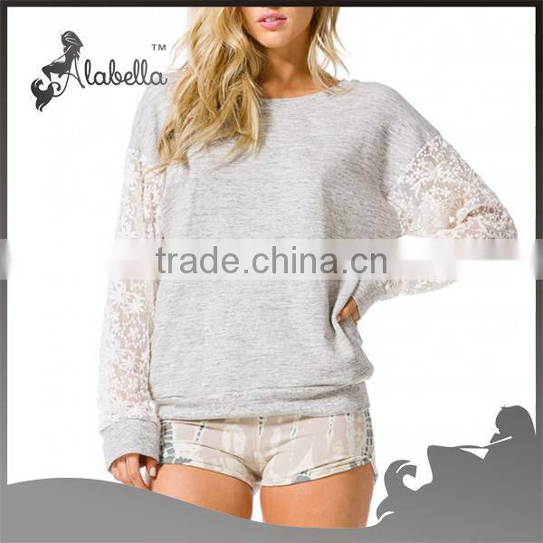 Lace sleeve casual pullover