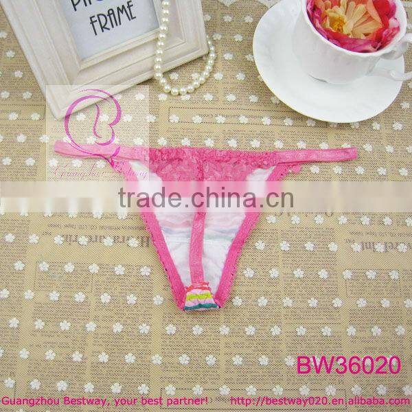 Back lace transparent colorful striped g string for young girls