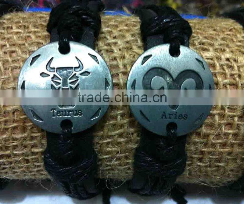 Taurus sign leather bracelet,Aries sign leather bracelet,Zodiac sign leather bracelet