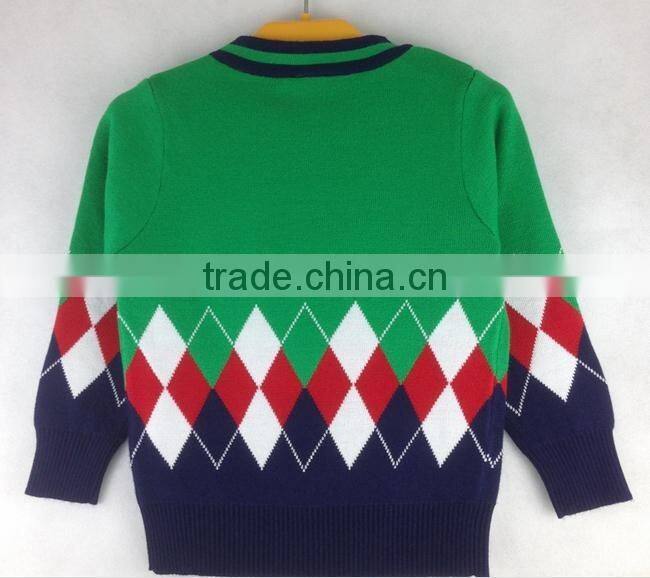 custom boys kids v-neck button-down diamond argle cotton cardigan sweaters