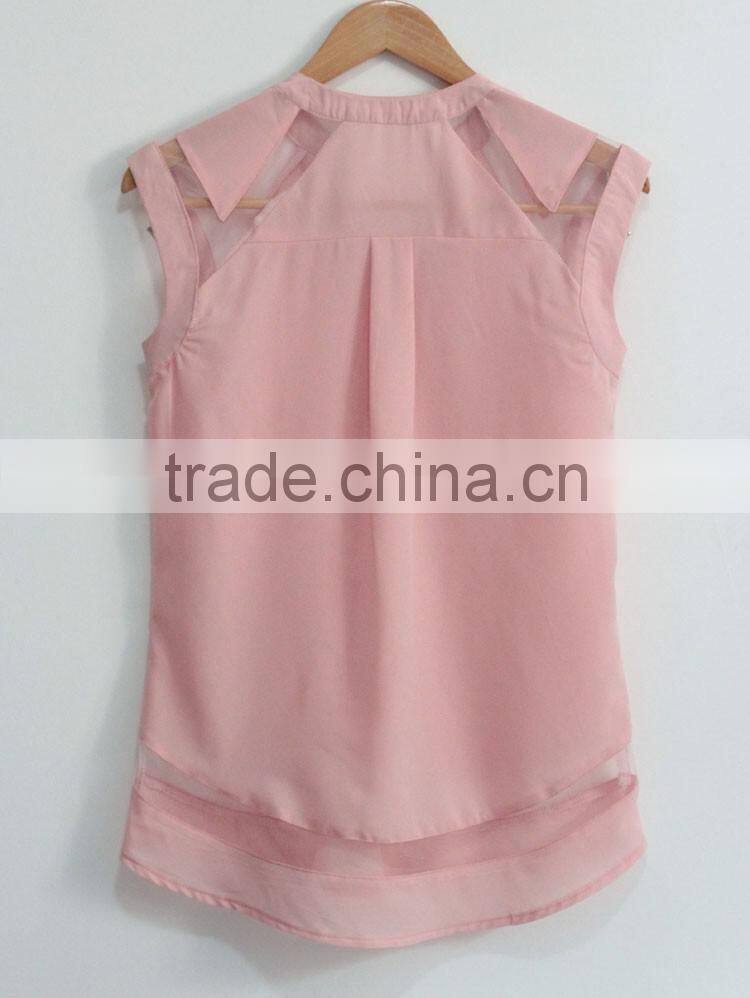 2016 hotsale Sexy Chiffon Lace Patchwork Blouse design Sleeveless Top Clothings for women