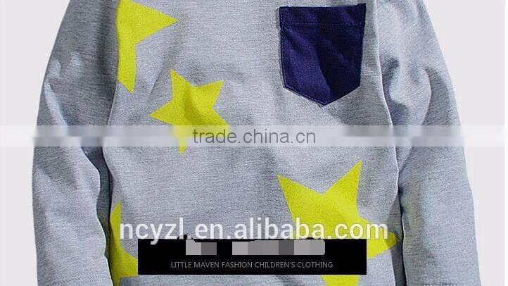 custom autumn and spring cute baby long sleeve print stars children t shirt sets