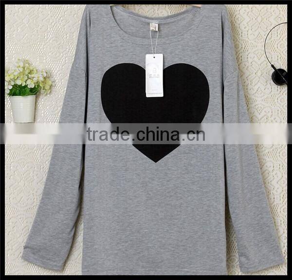 fashion new design european style love pattern girl long sleeve baggy t-shirt