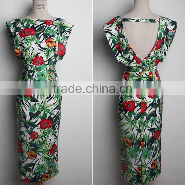 2016 summer new arrival fashion tropical floral print firls party dress for women