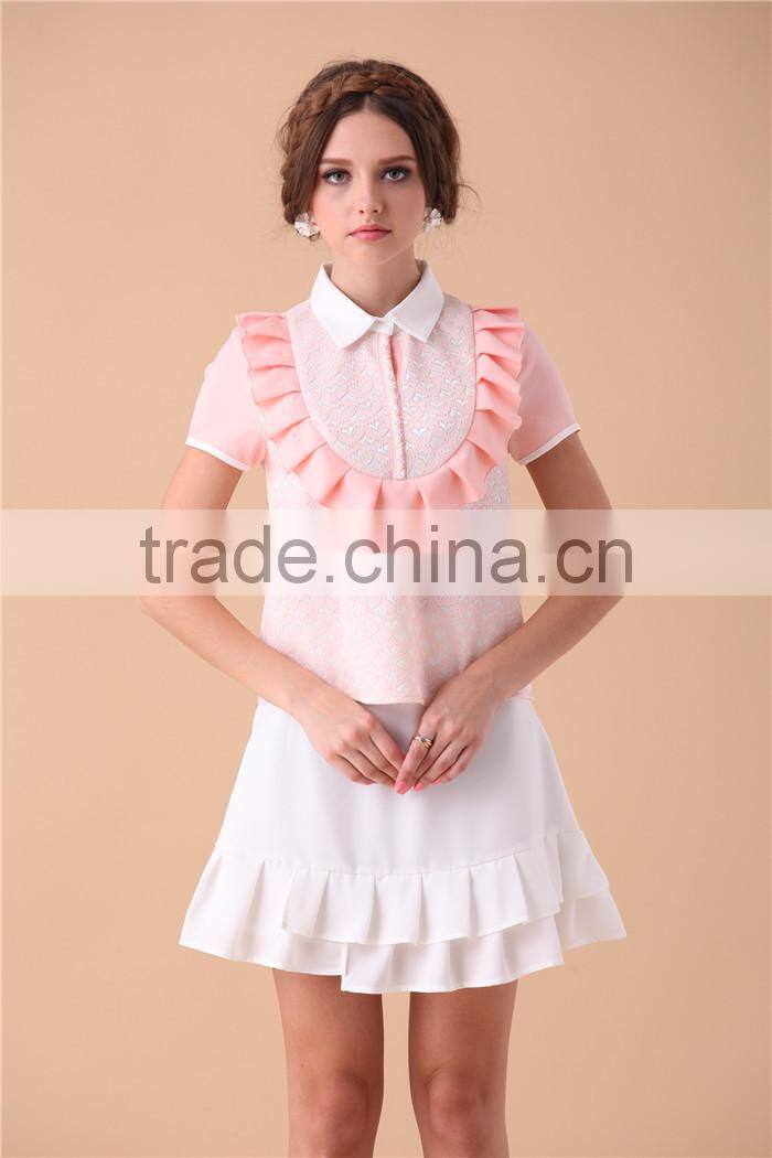 cute neck designed young ladies models short sleeve blouse