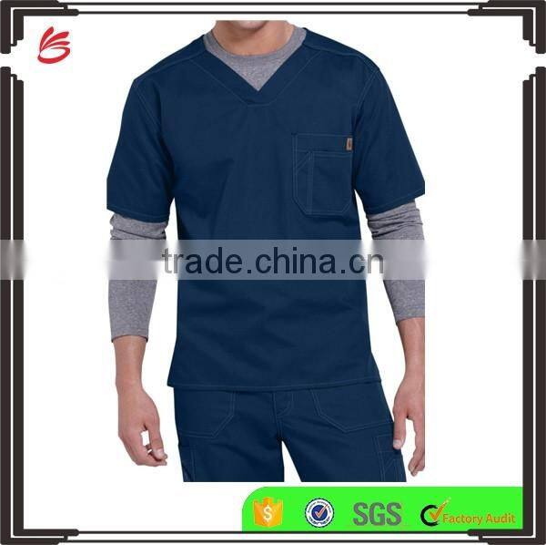 High Quality Solid Colored Men Denim Scrubs Top for Hospital Wearing
