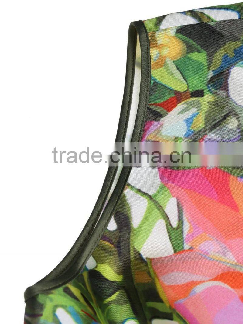Ladies sleeveless polyester/spandex sublimation hollowed modern dress