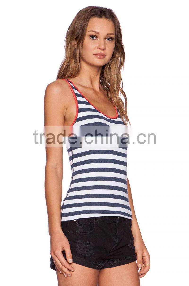contrast trim polyester cotton tank top