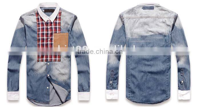 2016 New arrival England style Splicing men denim casual shirt