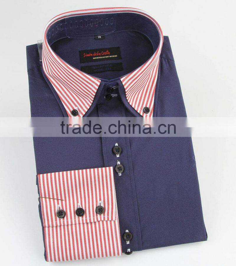 custom double collarcontrast color spandex cotton dress shirts