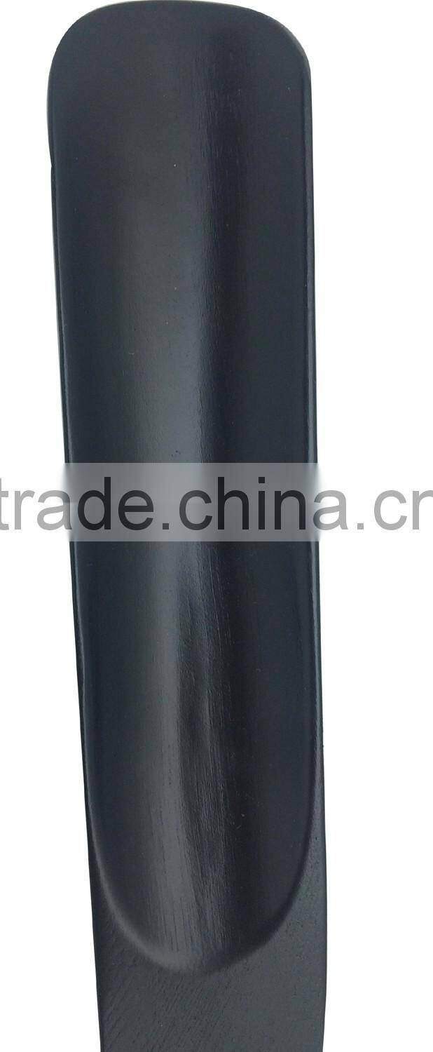 Custom color logo engraved wooden shoe hron with black strap on it