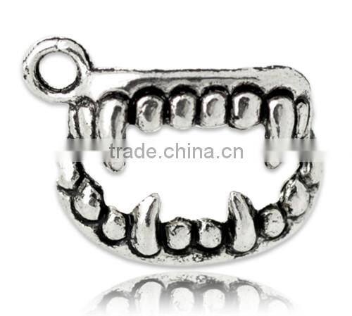 Antique Silver Halloween Vampire Fang Teeth Charms Pendants 17x12mm