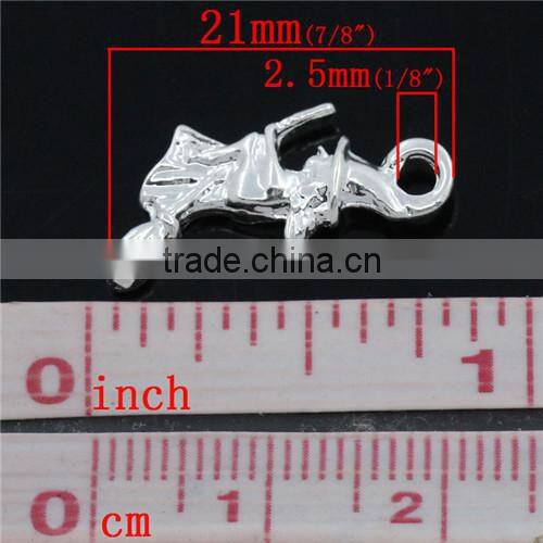 Silver Plated Halloween Ornaments Charm Pendants Witch Flying On Broom