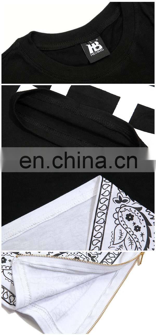 men's pure color side zipper long stitching T-shirt T-shirt