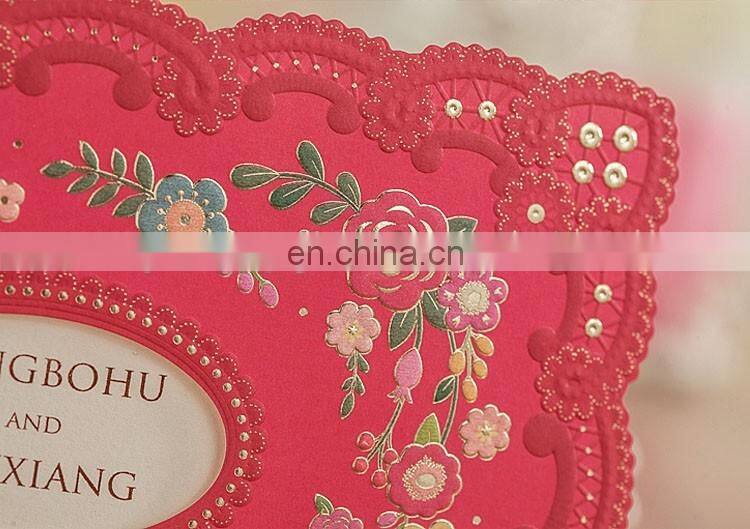 New Greeting Card 6021 Flower Embossed Red Laser Cut Wedding Invitation Cards