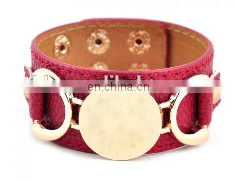 Thin leather wrap with Round plate Monogram Bracelet