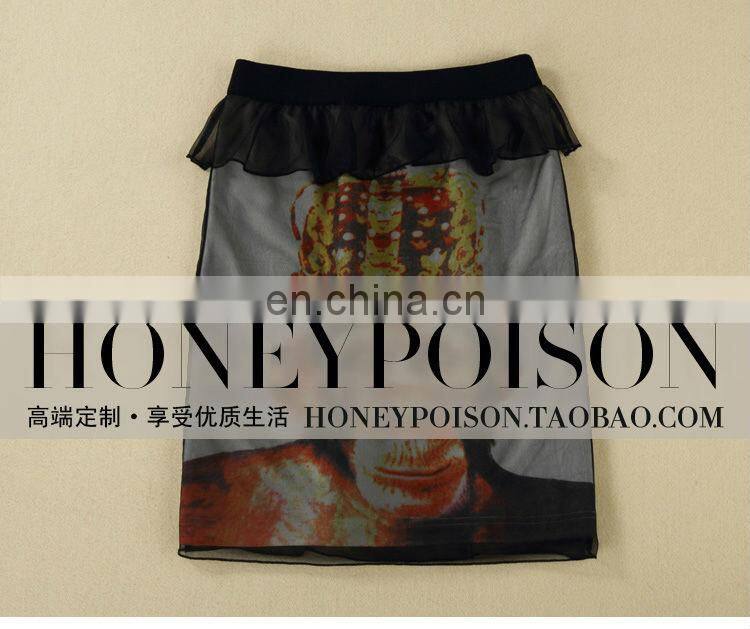 2014 Latest style long sleeve chiffon printed women dress