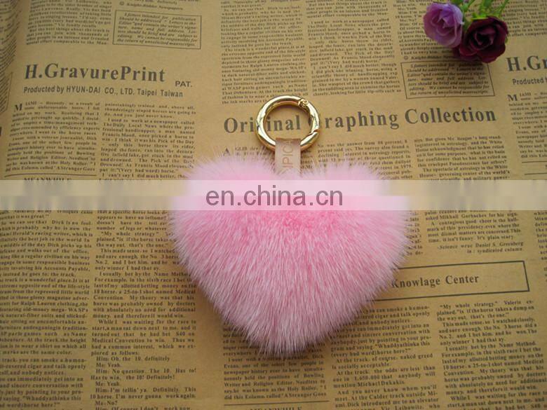 Fashion Hot Custom Heart Shape Mink Fur Accessory Pink Fur Keychain