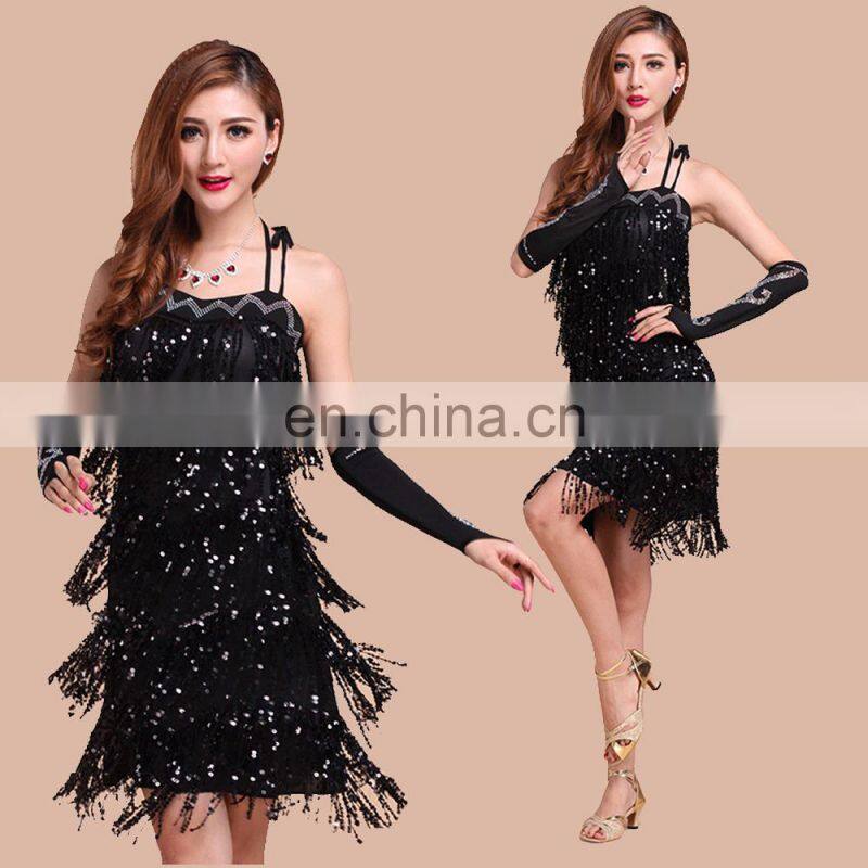 BestDance dance dress latin Tassel Sequin Fringe Flapper Dress ballroom latin dance dress