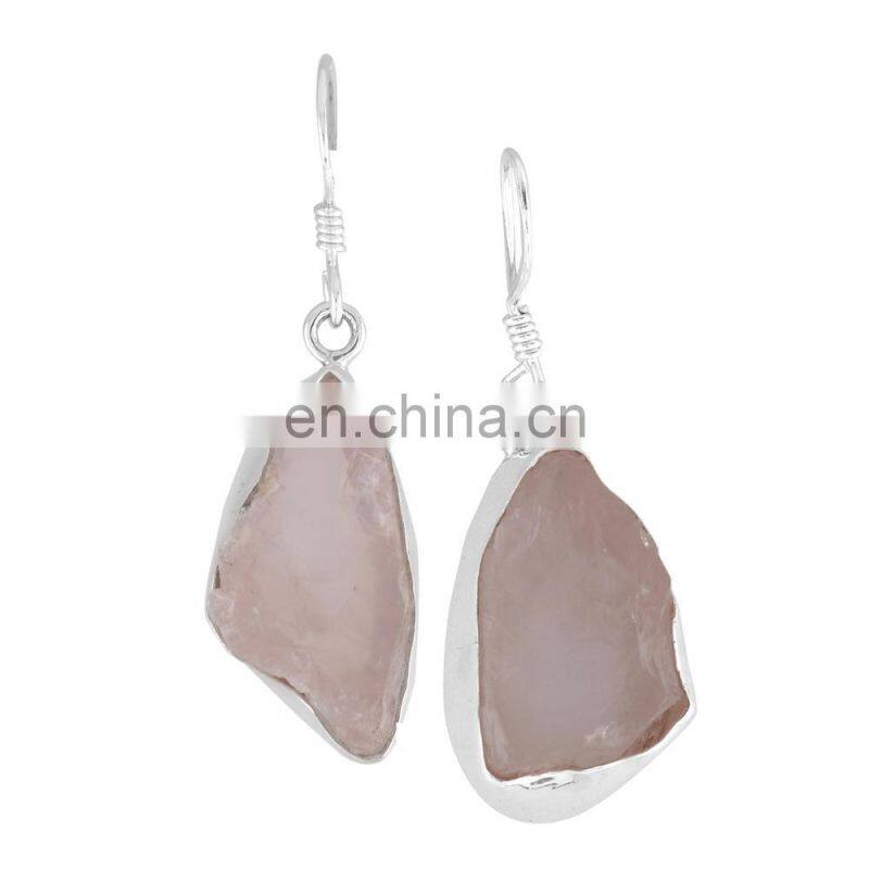 Silver dangle earrings Rough stone silver earring Quartz stone rough stone silver earrings