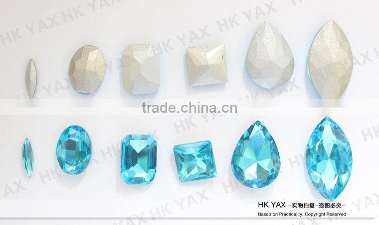 Silver base point back crystal fancy stone;Aquamarine crystal fancy stone wholesale ;crystal fancy stone cheap