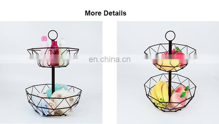Nordic Home Kitchen Storage Organization Wire Mesh Food Holder Bowl Stand Hanging Fruit 2 Tier Metal Basket