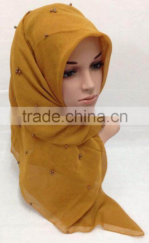 SJ007 New voile pearl 110*110cm muslim square scarf