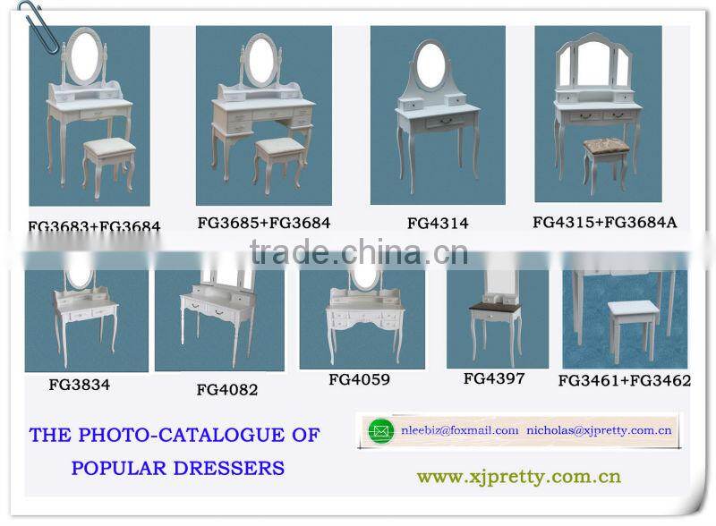 white color wooden dressing table with mirror / wooden bedroom furniture