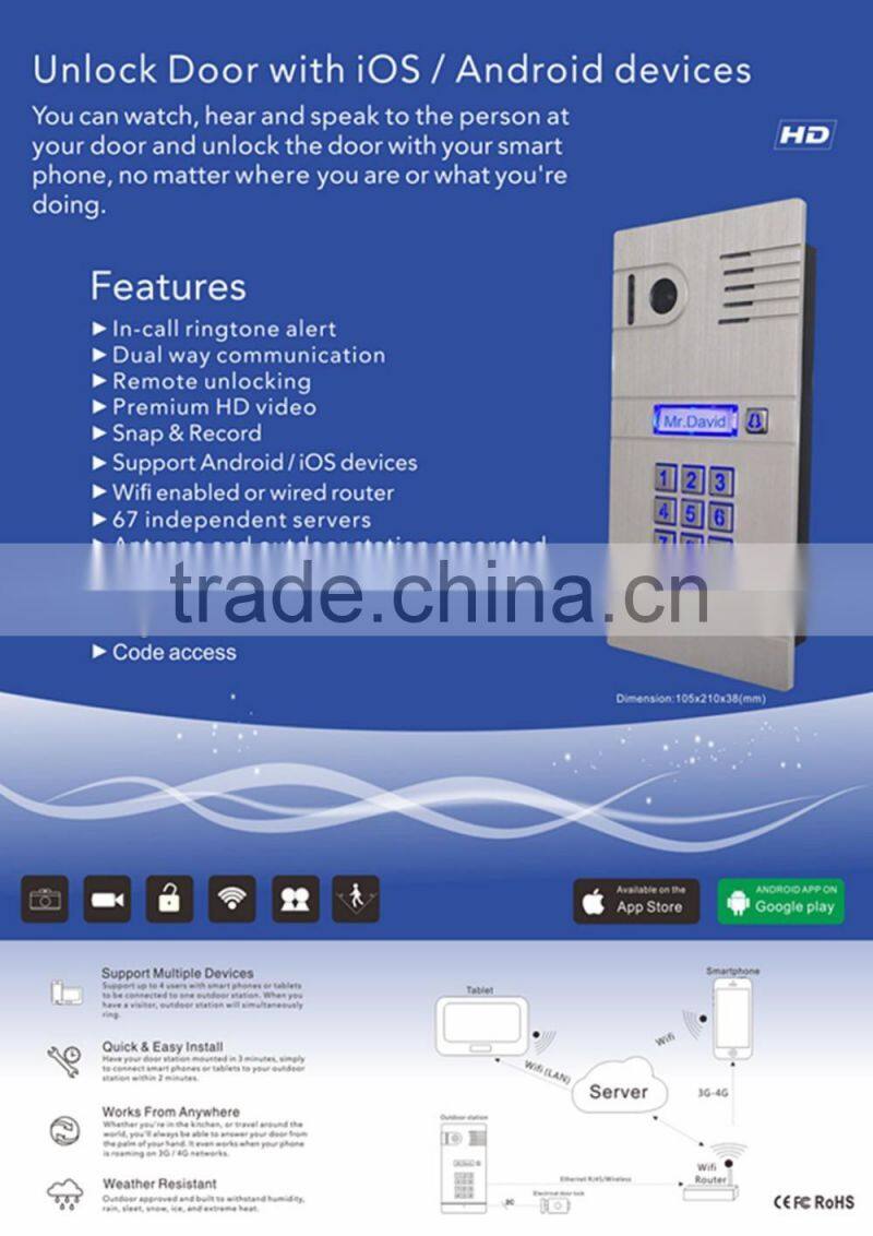 Smash Hit The Best Wireless IP WIFI Video Door Phone Compatible With IOS and Android device, Support 6 Infrared Night Vision