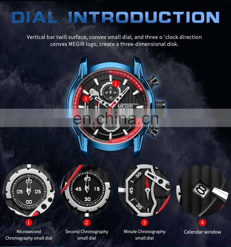 Megir 2104G Brands Quartz Watches for Mens Waterproof Clock Luxury Leather Wrist Watches Men