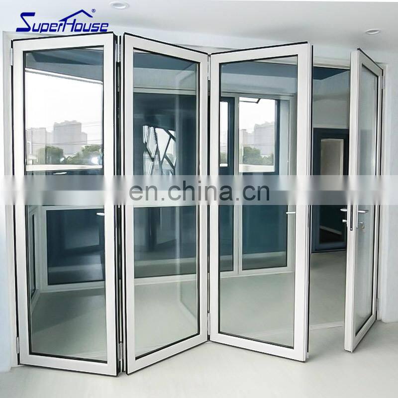 Superhouse Wood Grain Color Exterior Bi Folding Door Aluminium Glass Folding Door