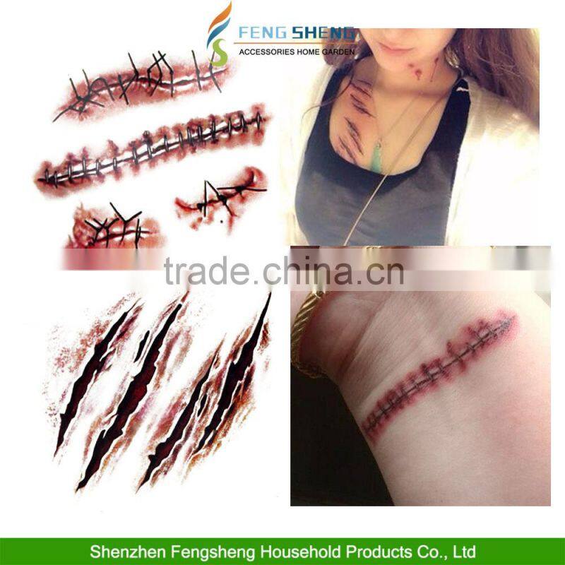HALLOWEEN ZOMBIE SCARS TATTOOS WITH FAKE SCAB BLOOD SPECIAL FX COSTUME MAKE-UP