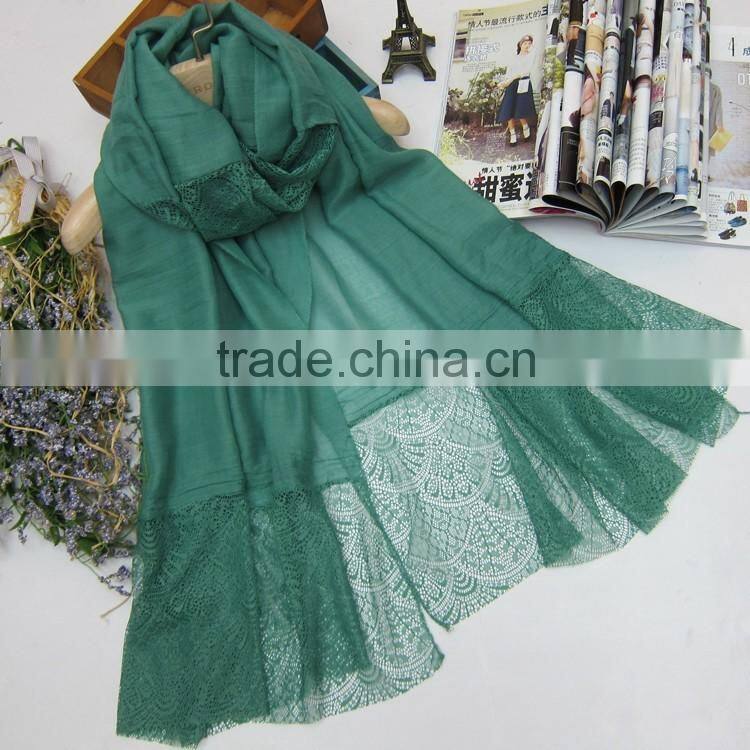 100cm * 210cm Fashion Trendy Women Lady Plain Cotton Linen Lace Hijab Shawl