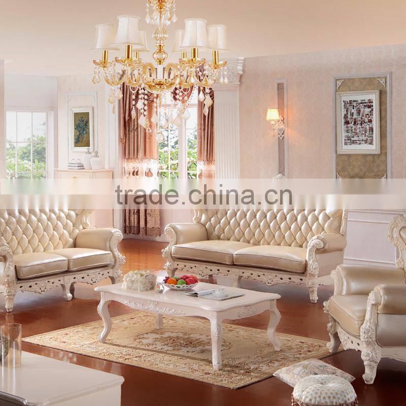 Luxury Classical French Italian European Antique Style Carved Rubber Solid Wood Frame Artistic Red Brown Leather Sofa Set