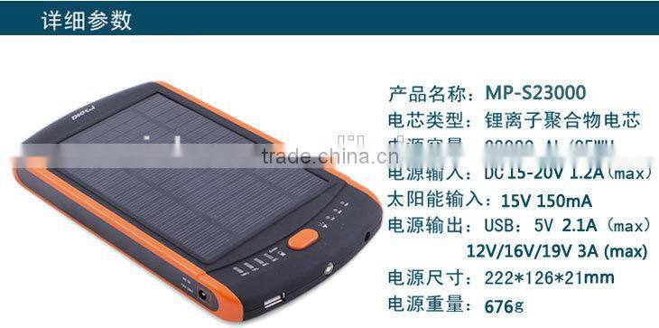 Portable universal solar charger, solar power bank for laptop/notebook/tablet
