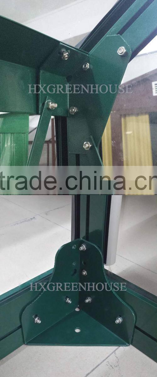 new-style and widely used deluxe tempered glass greenhouse with green aluminium frame