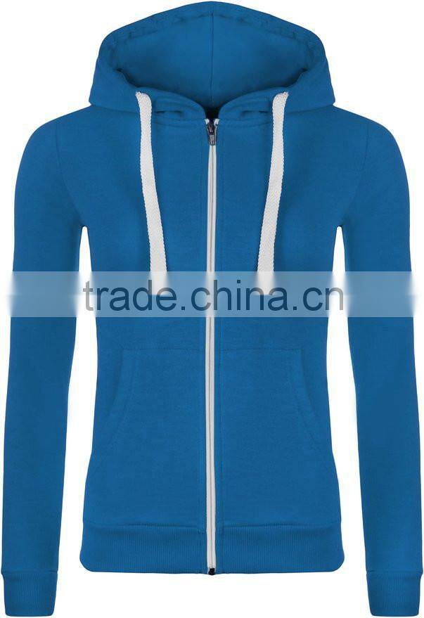 65%Cotton 35%Polyester casual women plain dyed long sleeve zip custom different kinds of hoodies