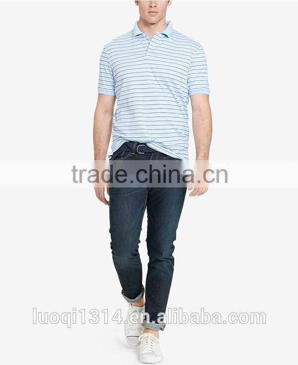 Made in China Men's Business Formal Polo t shirt Stripe 100% Cotton Short Sleeve Men's Polo t shirt