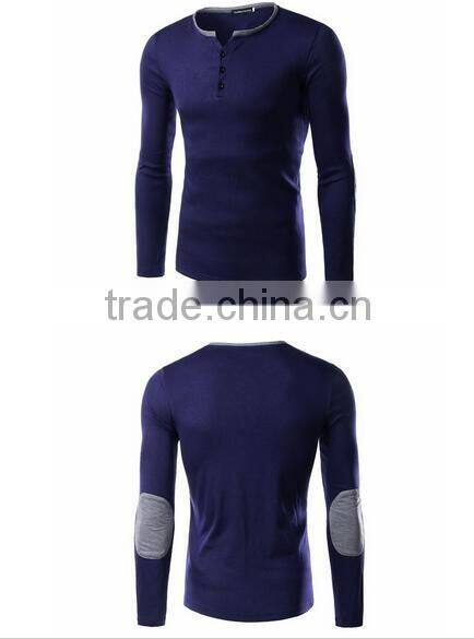 New Autumn England Style Unique Sleeve Patch Men Navy Casual Slim Fit Button Collar T-shirts