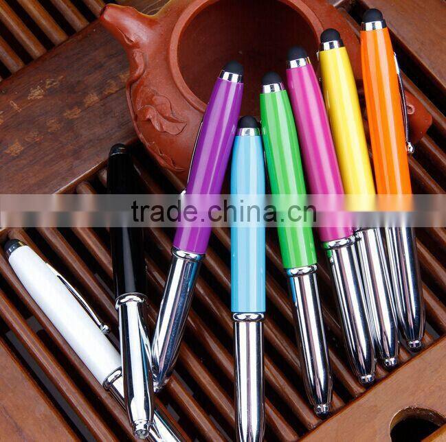 3 in 1 promotional pen body type led light ball flashlight stylus pen
