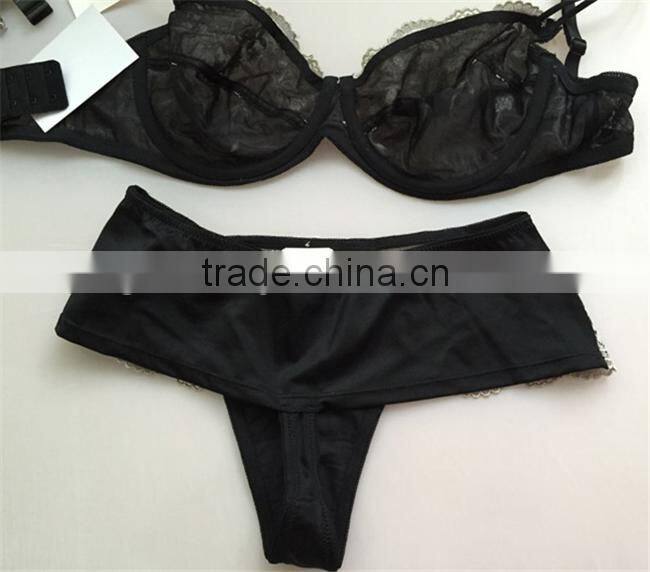 Black net yarn embroidery thin bra