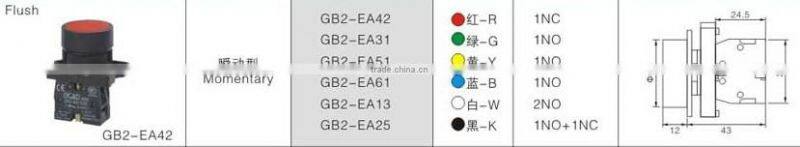 GB2-EA42 CNGAD red 30mm flush momentary switch pushbutton