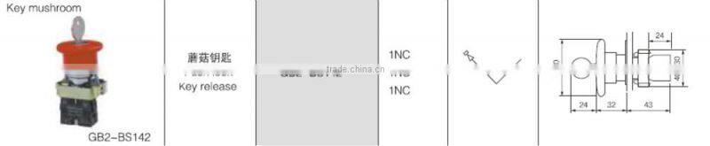 GB2-BS142 CNGAD red with key mushroom switch push button