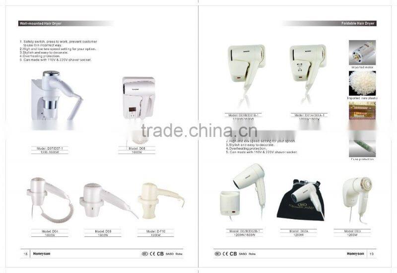 5 Star Hotel Guest Room Wall Hang-up Hair Dryer with iIonic Function