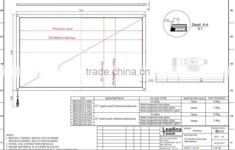 SAW, infrared, capacitive multi touch 32" touch screen panel kits